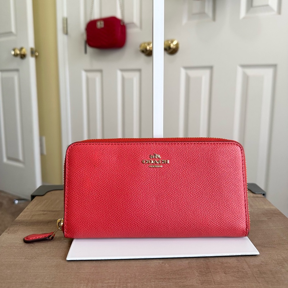 #31. Coach Full Zip-Around Grain Leather Wallet, Burnt Orange & Gold Hardware